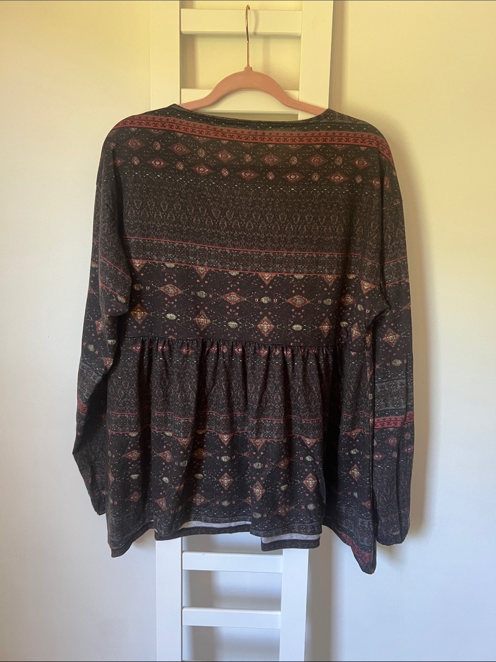 Lace-Up Floral Boho Blouse in Soft Black - Picture 4 of 4